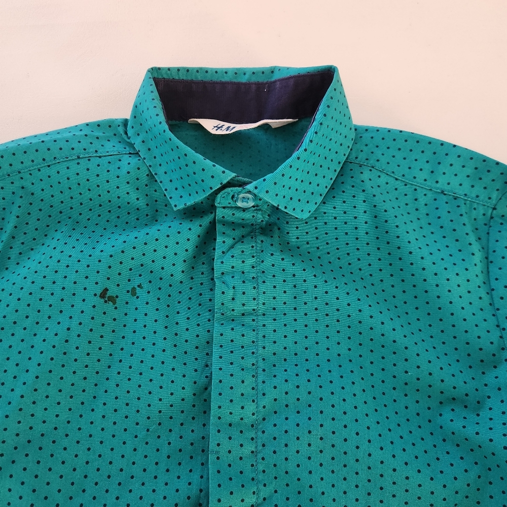 H&M Green polka-dot Longsleeve Button-down Shirt